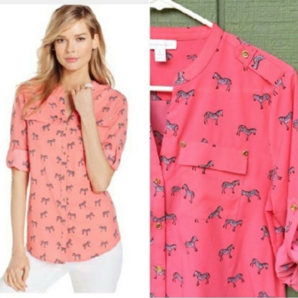NWOT⛱️Charter Club - Coral Zebra Print Blouse - 0X